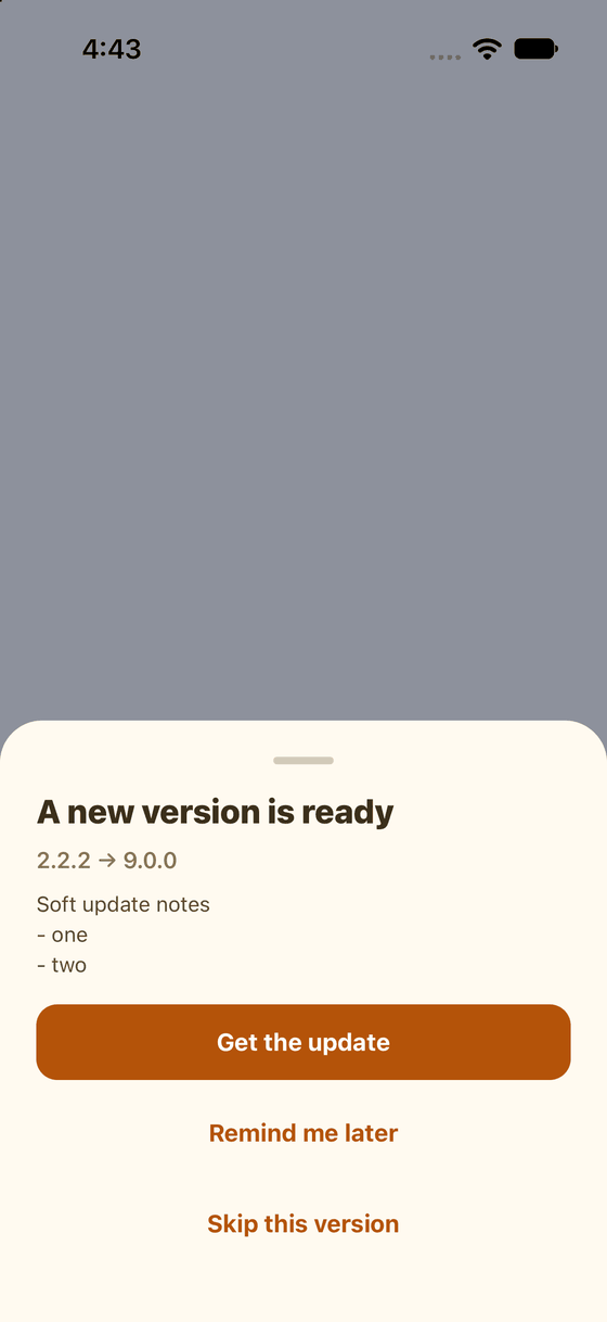 A bottom sheet written by the app